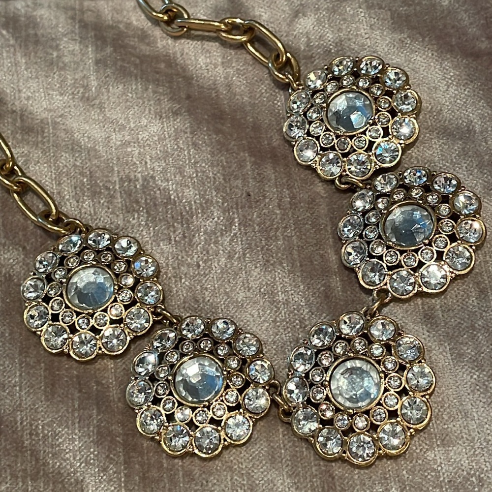 J. Crew Gold Disc Crystal Sunburst Necklace 17”